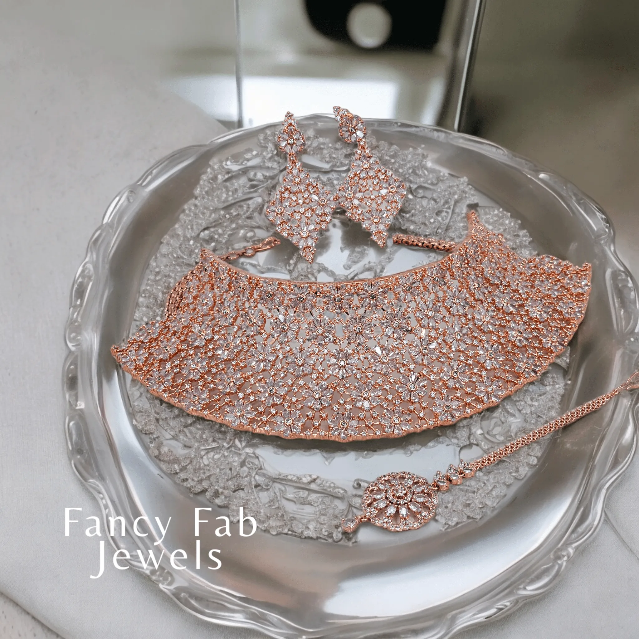 Kashish Bridal CZ Choker Set Full Rose Gold