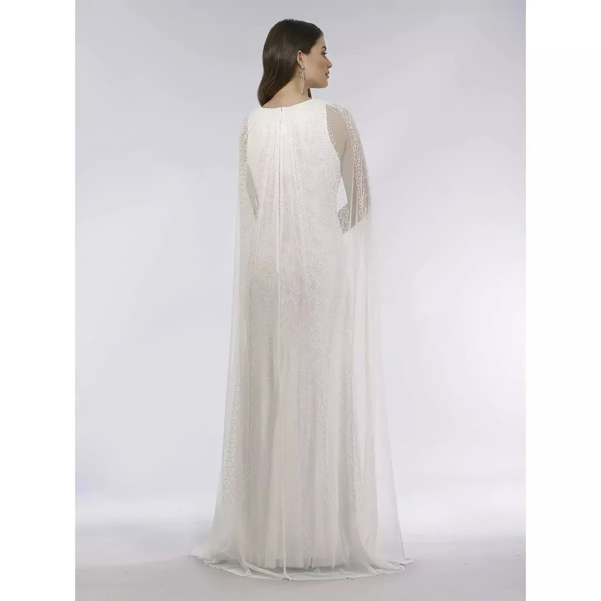 LARA 51045 EVE BEADED CAPE SLEEVE WEDDING DRESS