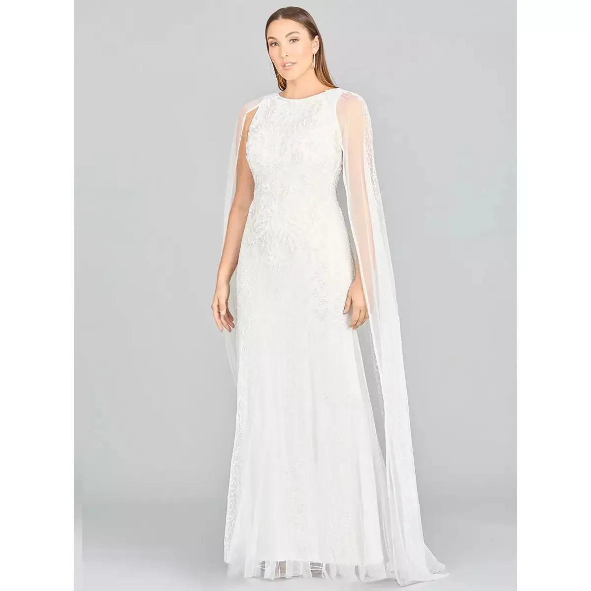 LARA 51045 EVE BEADED CAPE SLEEVE WEDDING DRESS