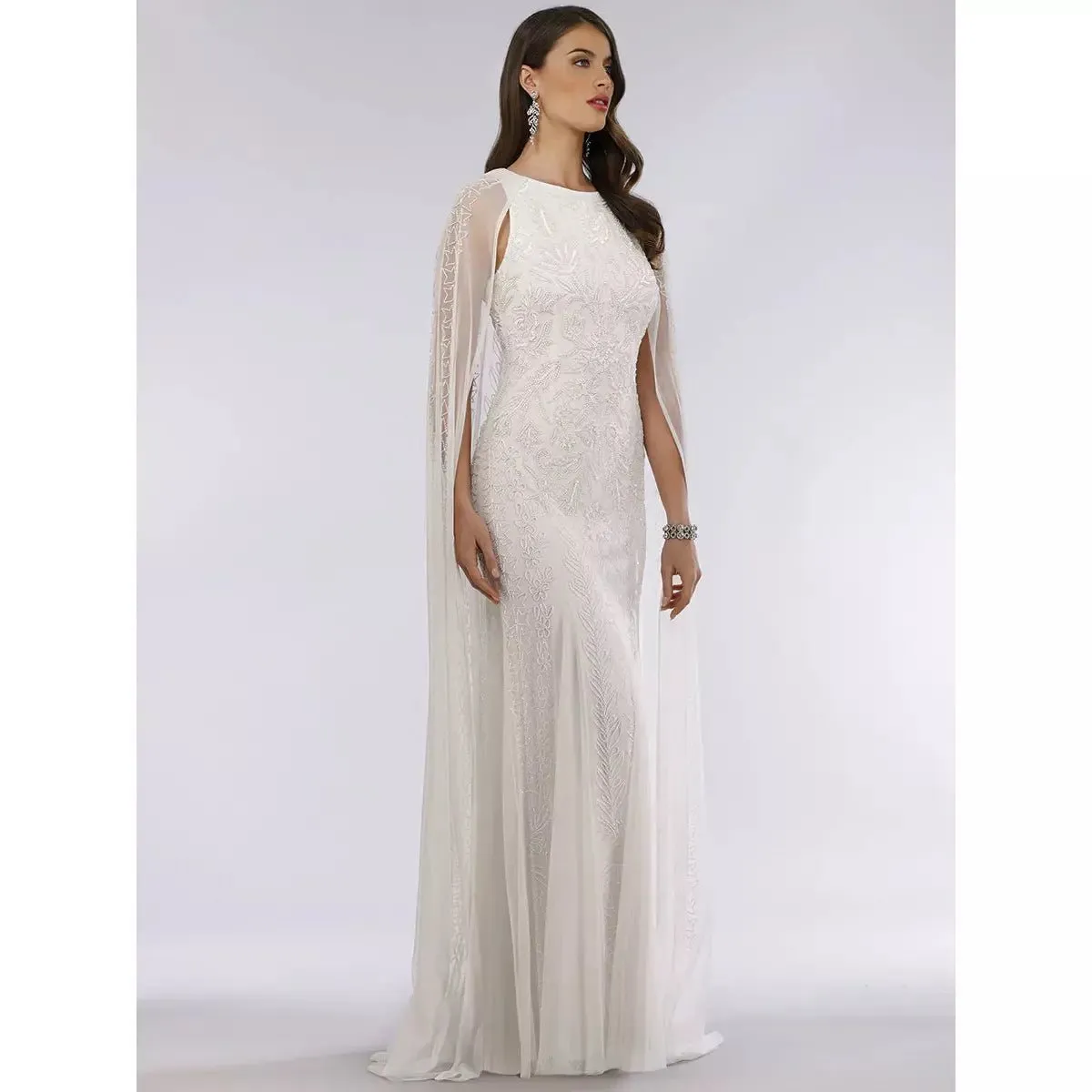 LARA 51045 EVE BEADED CAPE SLEEVE WEDDING DRESS