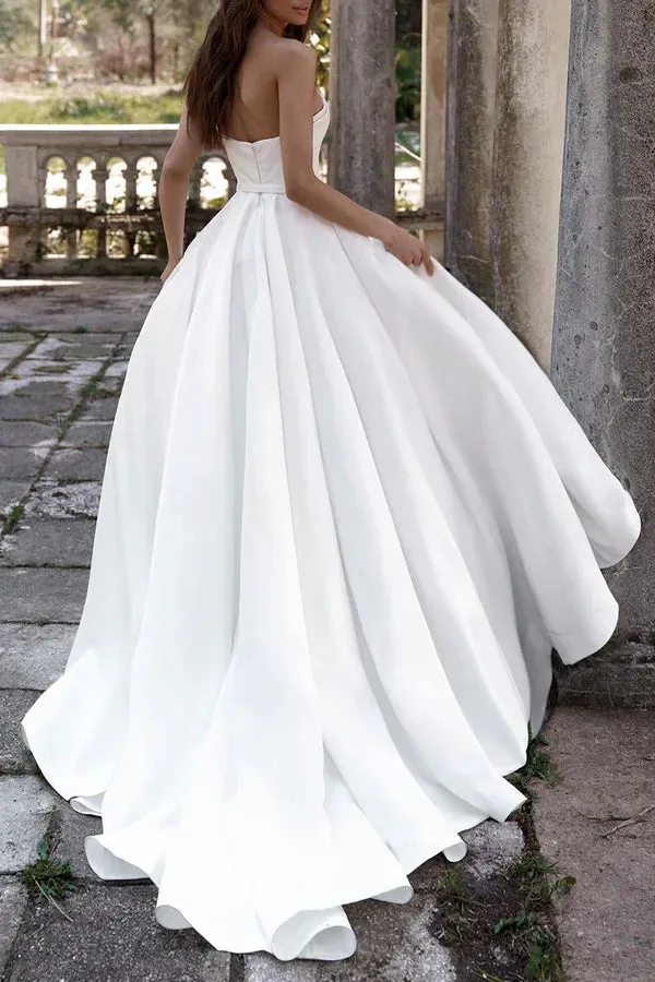 Luolandi A line Sweetheart White Satin Hall Leisure Wedding Dress Country Style Bridal Dress Off Shoulder Sexy