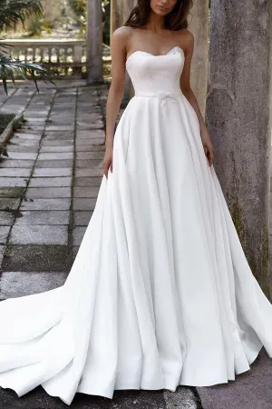 Luolandi A line Sweetheart White Satin Hall Leisure Wedding Dress Country Style Bridal Dress Off Shoulder Sexy