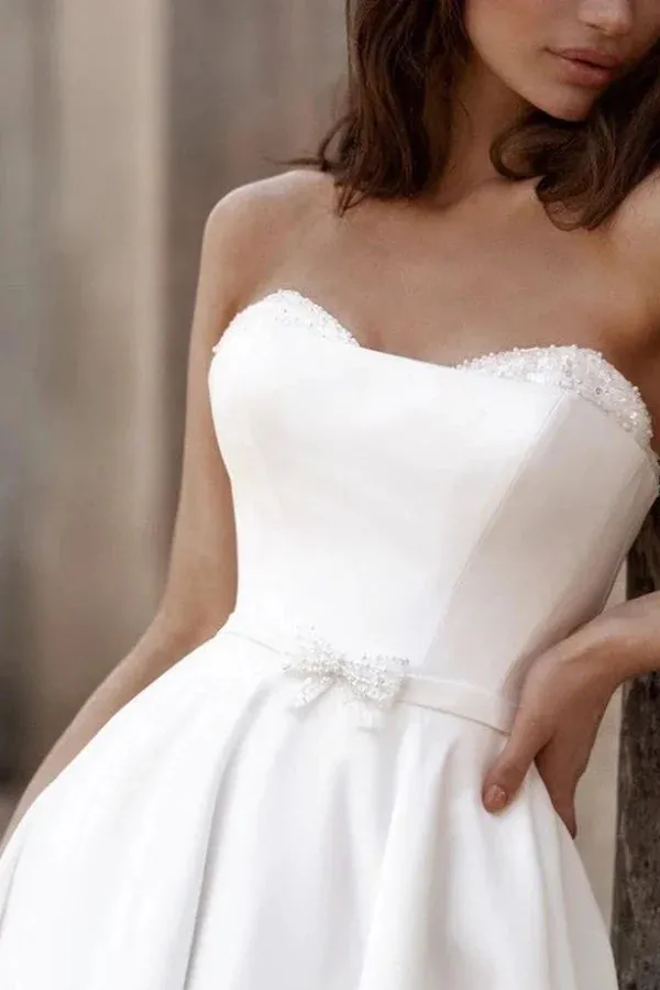 Luolandi A line Sweetheart White Satin Hall Leisure Wedding Dress Country Style Bridal Dress Off Shoulder Sexy
