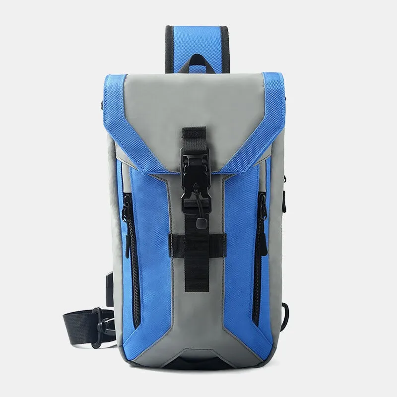Men Oxford USB Charging Multi-pocket 3 Card Slots Waterproof Outdoor Crossbody Bag Chest Sling