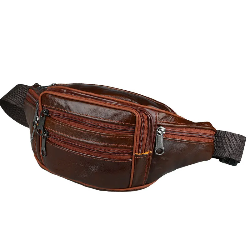 Men's waist bag first layer genuine leather business coin purse cowhide waist bag large capacity yoga sports bag