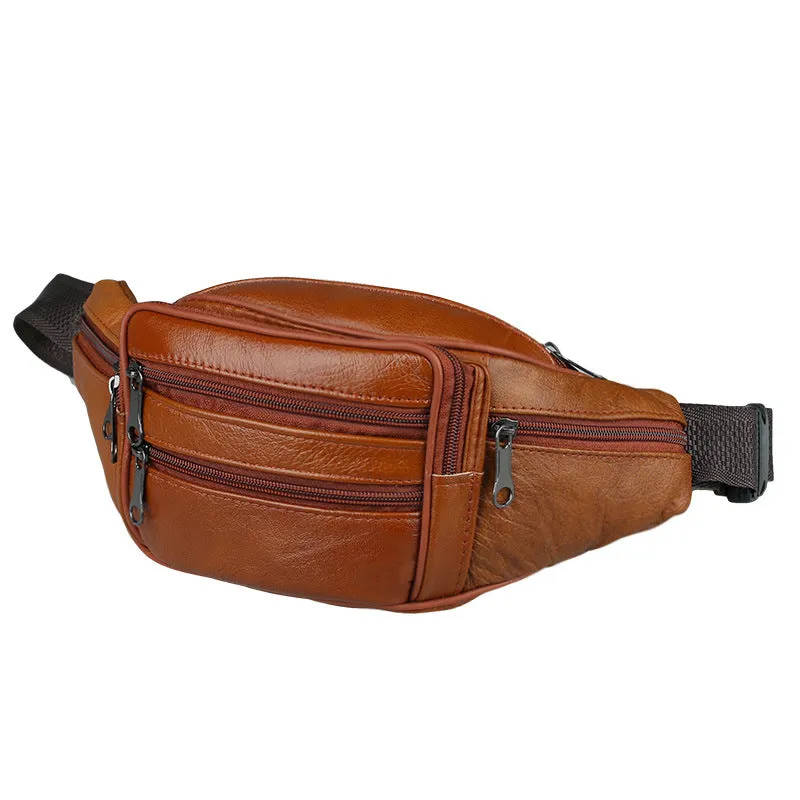 Men's waist bag first layer genuine leather business coin purse cowhide waist bag large capacity yoga sports bag