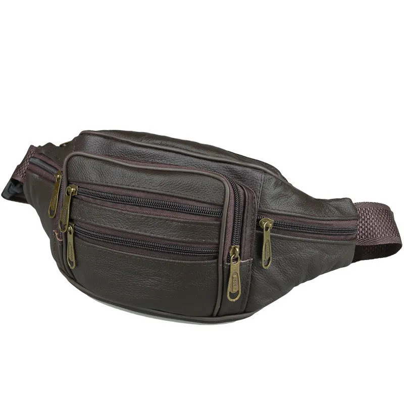 Men's waist bag first layer genuine leather business coin purse cowhide waist bag large capacity yoga sports bag