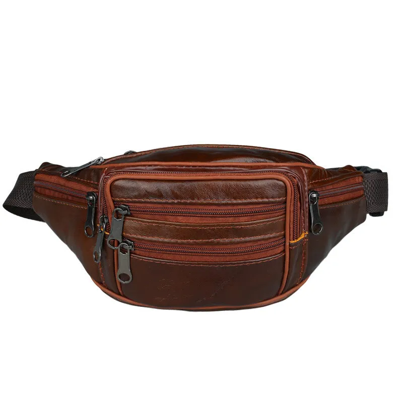 Men's waist bag first layer genuine leather business coin purse cowhide waist bag large capacity yoga sports bag