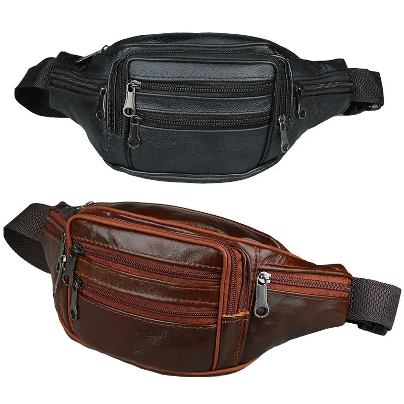 Men's waist bag first layer genuine leather business coin purse cowhide waist bag large capacity yoga sports bag