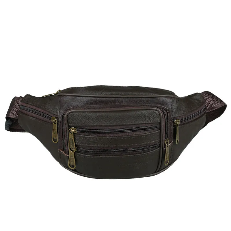Men's waist bag first layer genuine leather business coin purse cowhide waist bag large capacity yoga sports bag