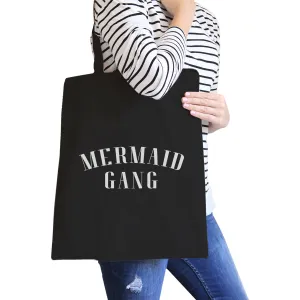 Mermaid Gang Black Summer Quote Canvas Beach Tote Gifts For Her