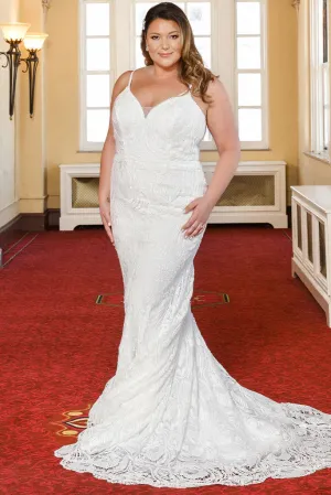 Michelle Bridal For Sydney's Closet MB2314 Slim Silhouette Crochet Lace Bridal Tulle V-Neck Optional Modesty Panelt Plus Size "Maya" Bridal Gown