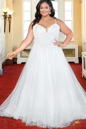 Michelle Bridal For Sydney's Closet MB2318 A-Line Lace Clear Sequins Soft Bridal Tulle Glitter Tulle Lace Trim Satin Plus Size "Coralie" Bridal Gown