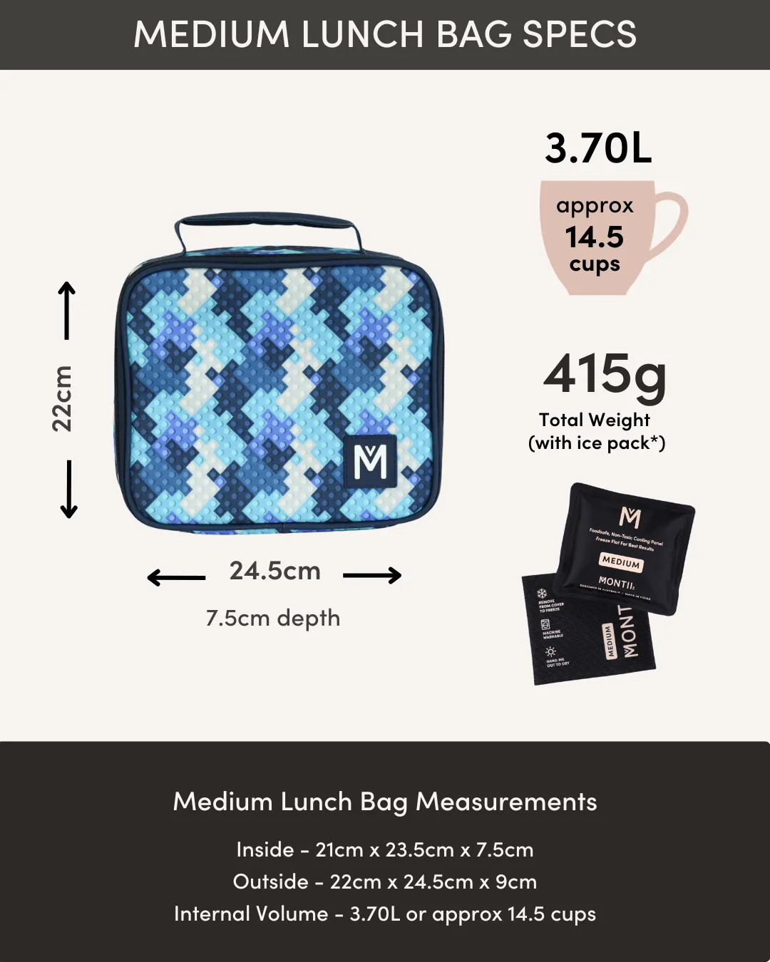 MontiiCo Medium Insulated Lunch Bag - Block Land