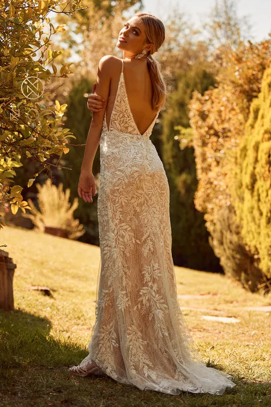 NOX ANABEL JE915 Fitted V-Neck Beaded Lace Bridal Gown