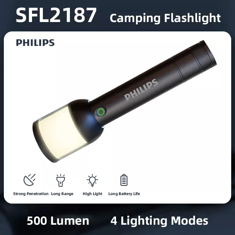 Philips Camping Flashlight 2 in 1 Design Powerful Rechargeable LED Flashlights for Self Defense Camping Hunting Hiking Fishing