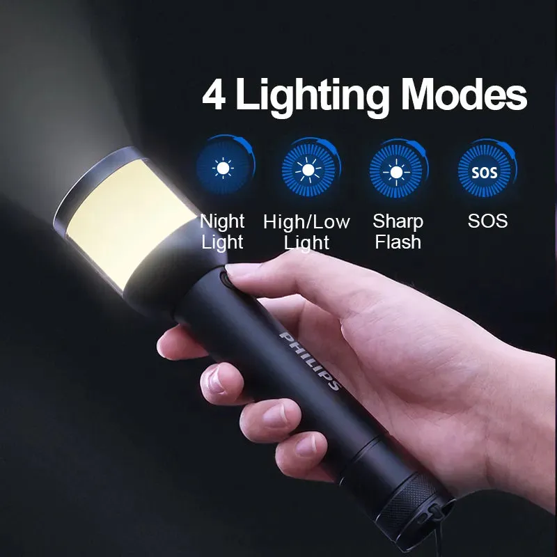 Philips Camping Flashlight 2 in 1 Design Powerful Rechargeable LED Flashlights for Self Defense Camping Hunting Hiking Fishing