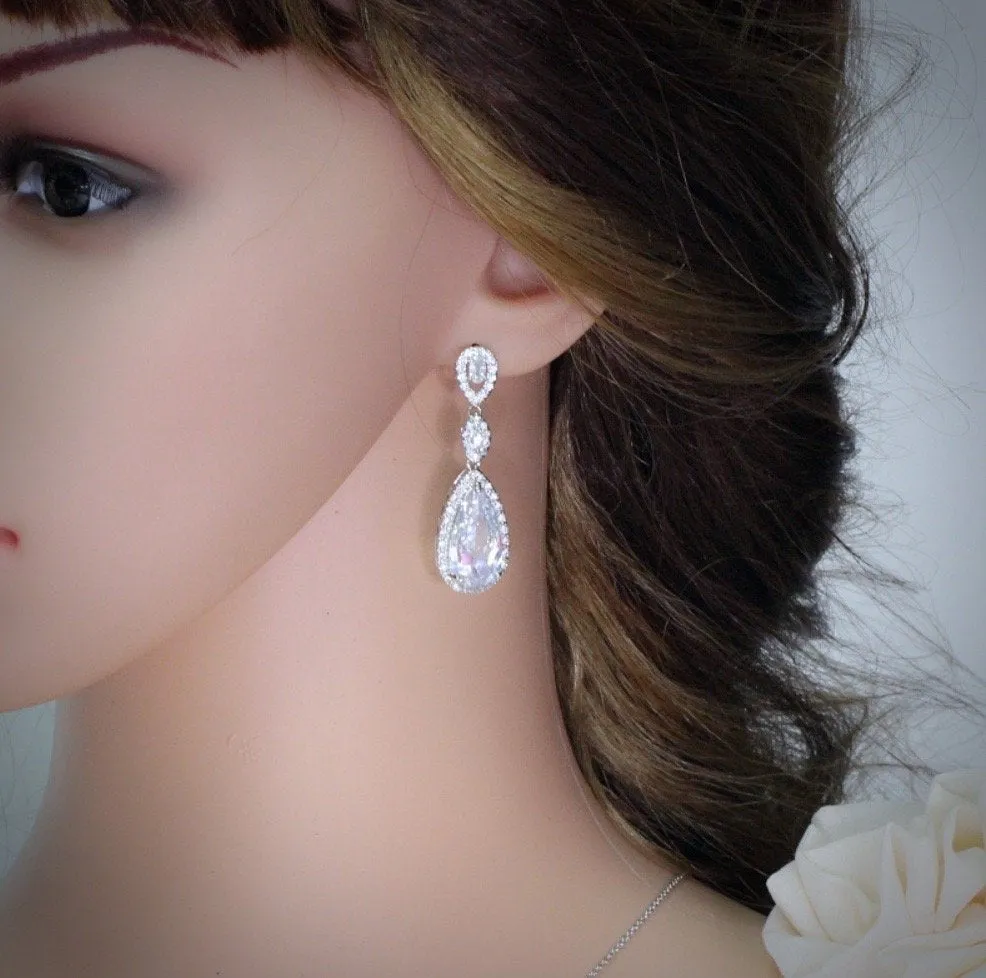 "Amy" - Silver Cubic Zirconia Bridal Earrings - More Colors Available