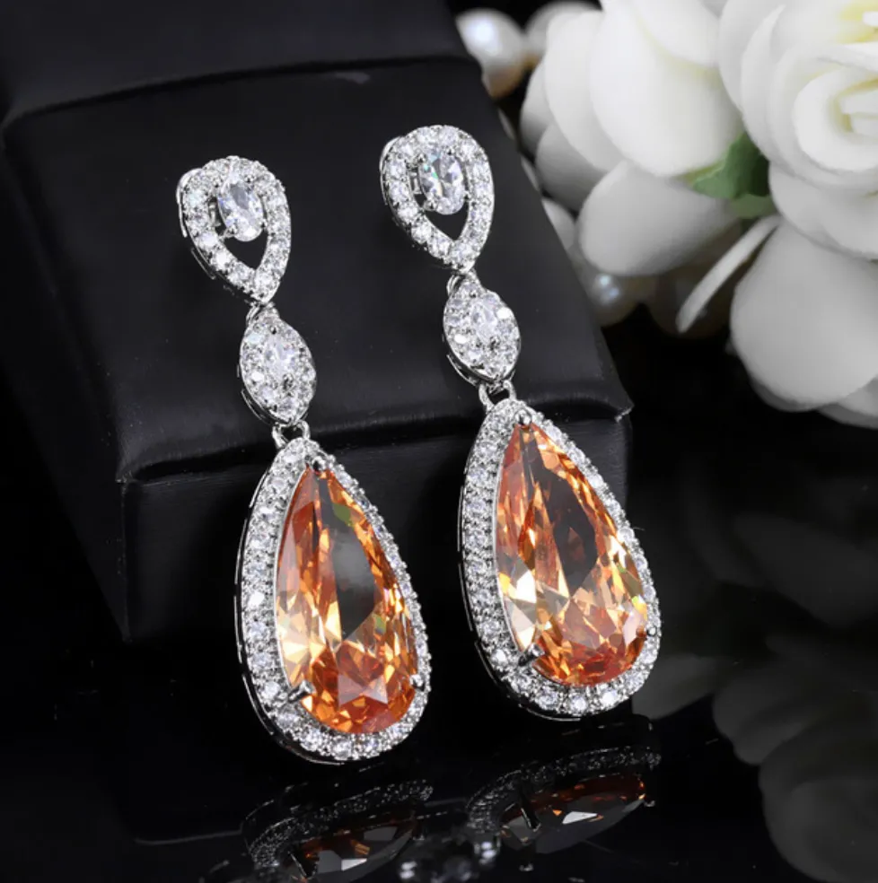 "Amy" - Silver Cubic Zirconia Bridal Earrings - More Colors Available