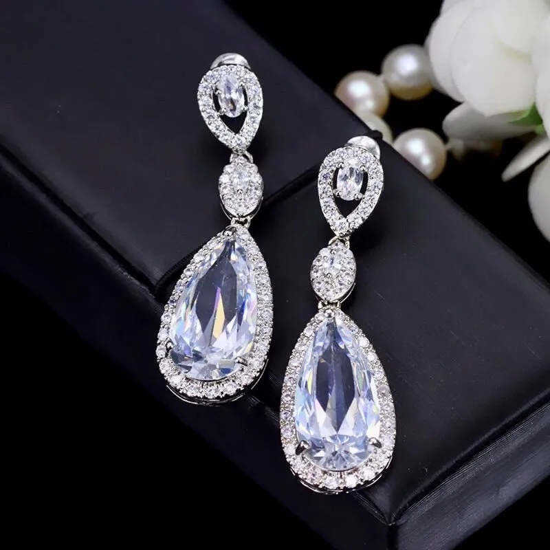 "Amy" - Silver Cubic Zirconia Bridal Earrings - More Colors Available