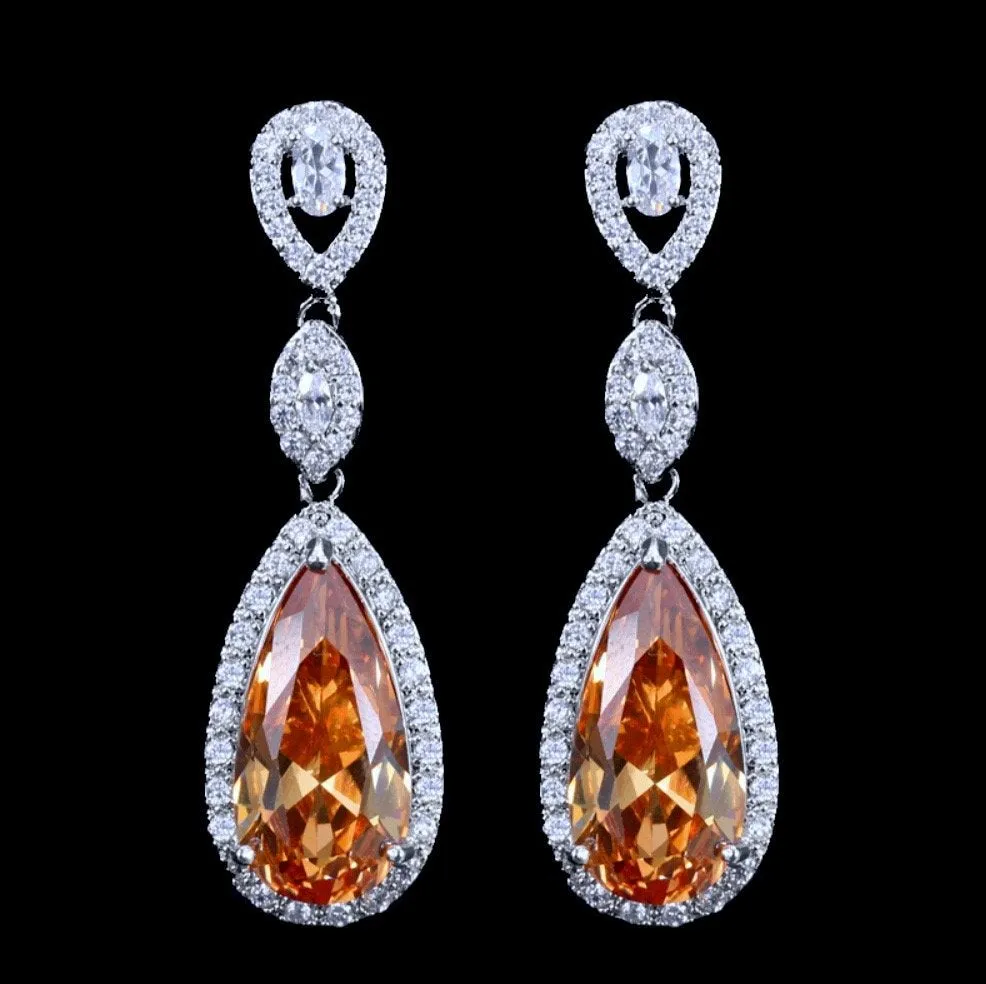 "Amy" - Silver Cubic Zirconia Bridal Earrings - More Colors Available