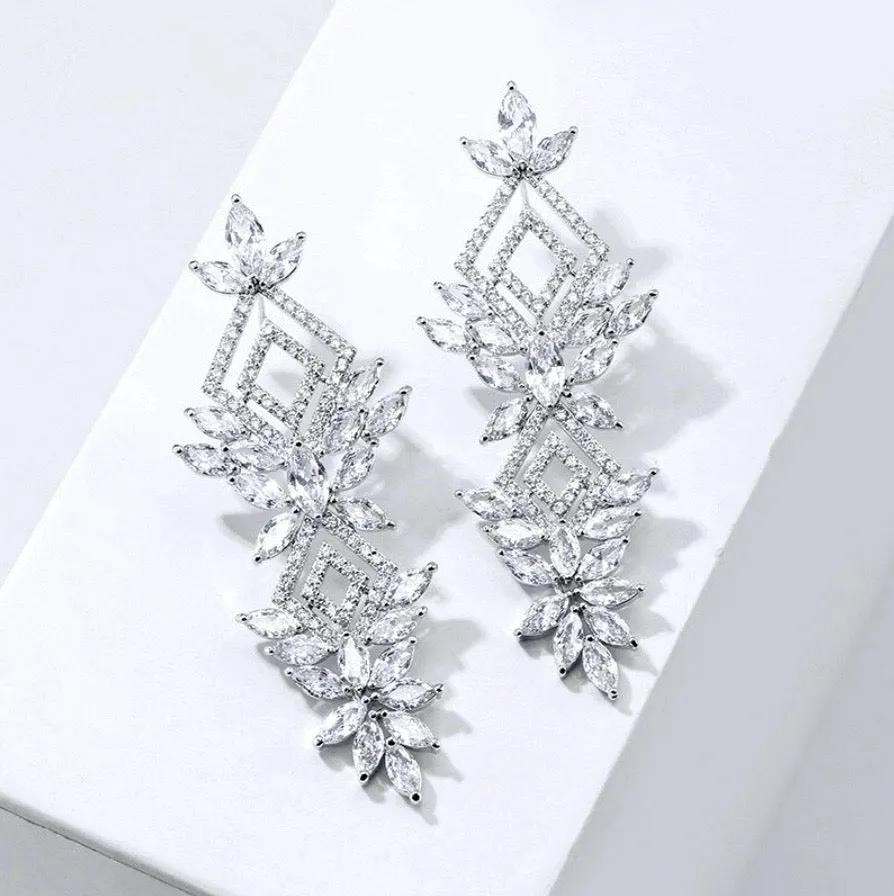 "Lyra" - Silver Cubic Zirconia Bridal Earrings