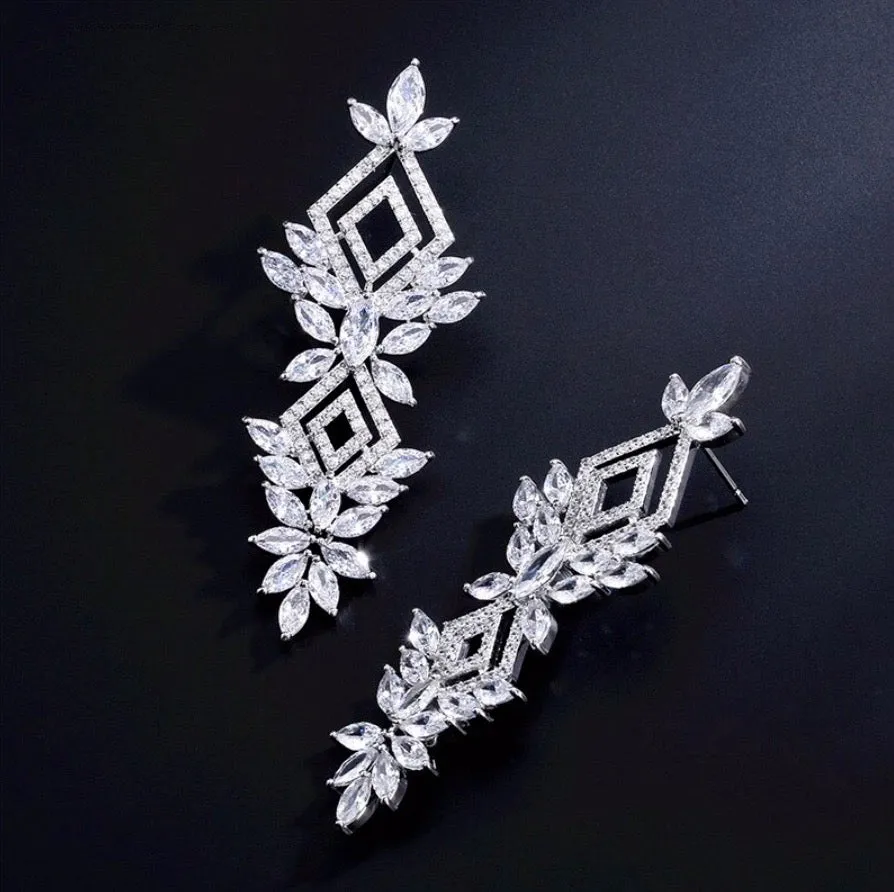 "Lyra" - Silver Cubic Zirconia Bridal Earrings