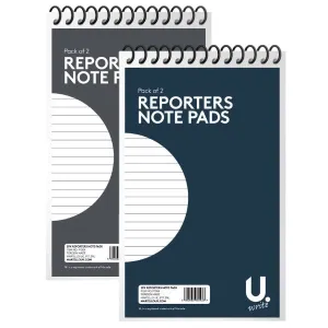 Reporters Notepads - 2 Pack 22cm x 13cm Assorted Convenient Size Note Taking Lined Paper