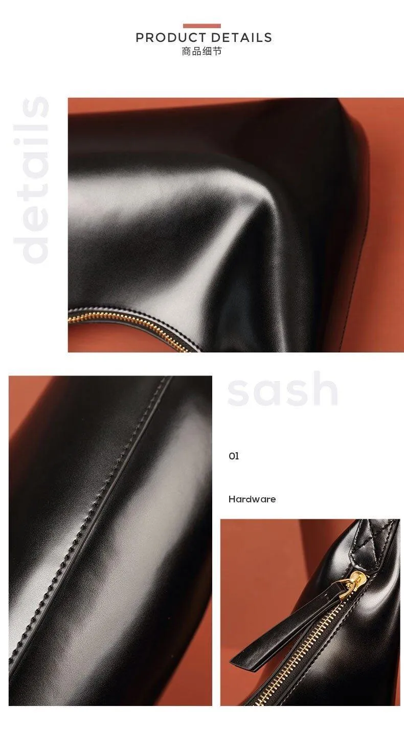 Retro Amber Crescent Leather Tote Shoulder Bag