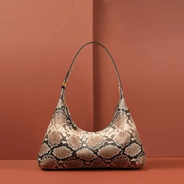Retro Amber Crescent Leather Tote Shoulder Bag