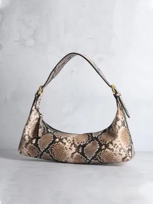 Retro Amber Crescent Leather Tote Shoulder Bag