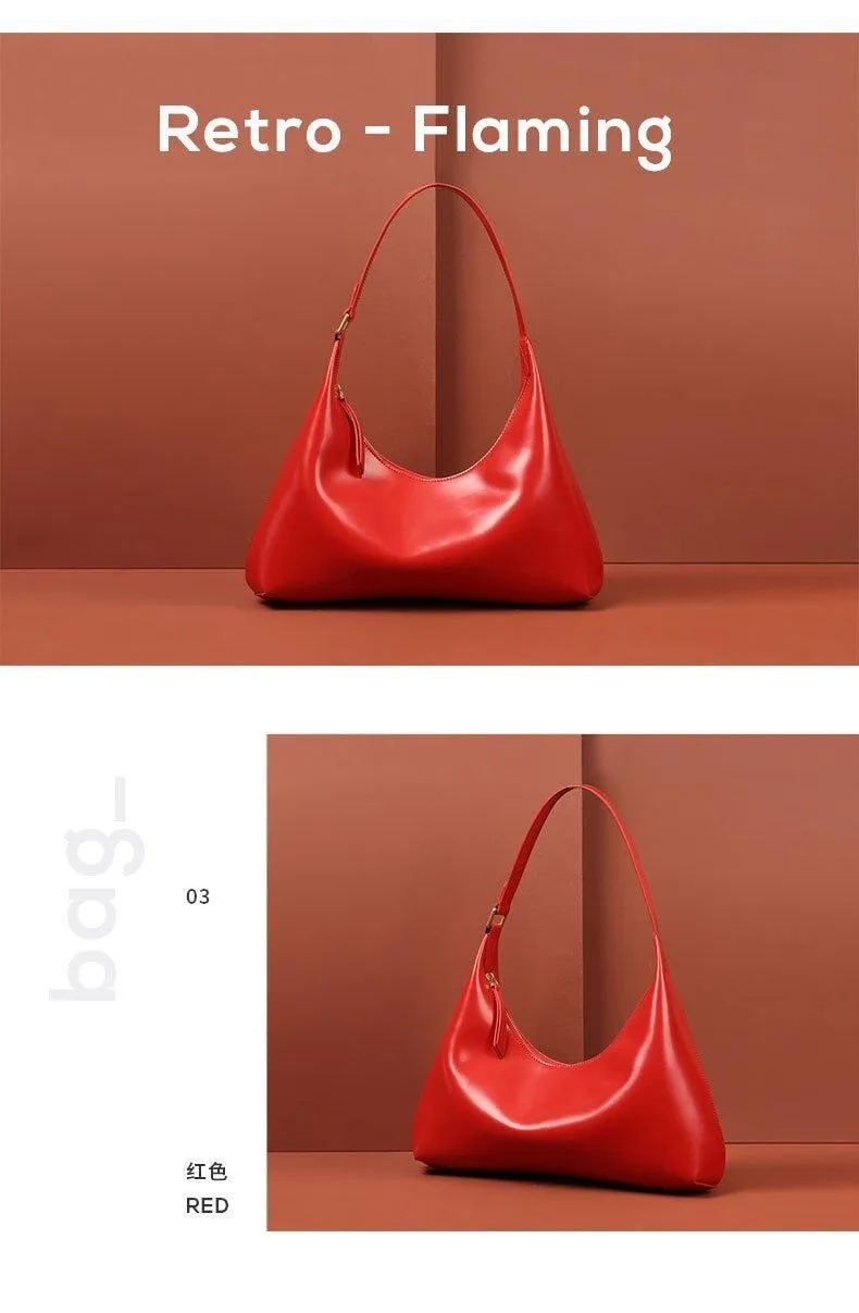 Retro Amber Crescent Leather Tote Shoulder Bag