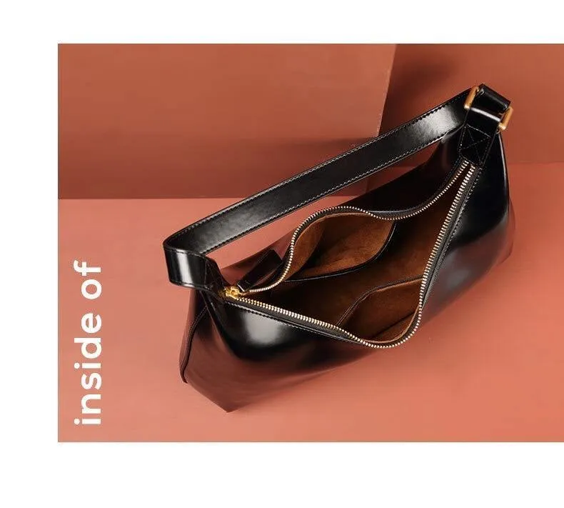 Retro Amber Crescent Leather Tote Shoulder Bag