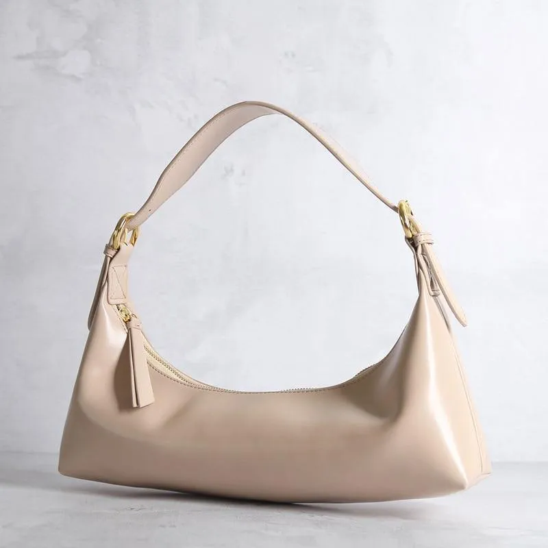 Retro Amber Crescent Leather Tote Shoulder Bag