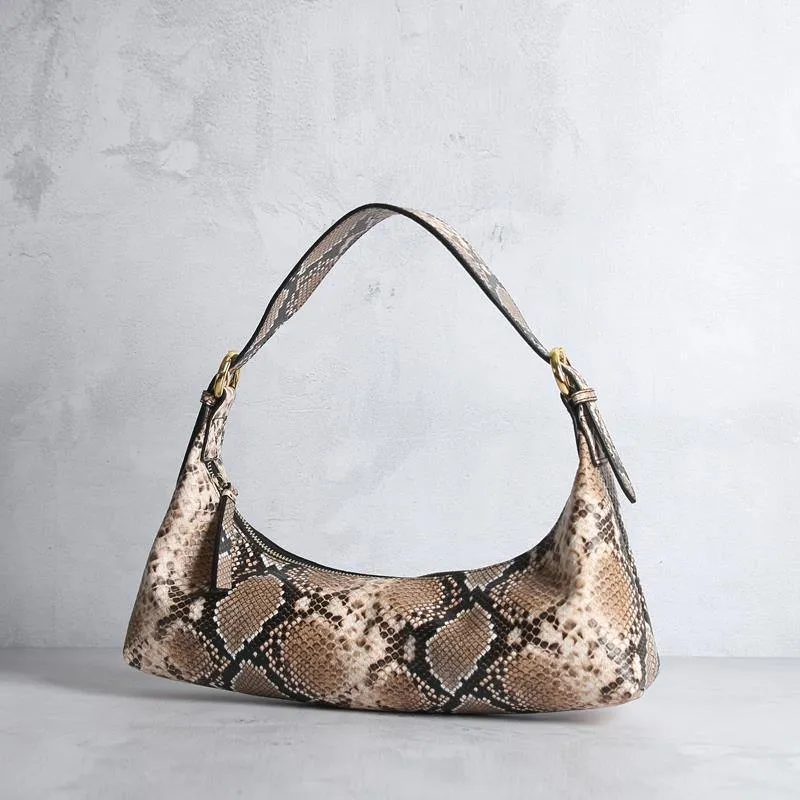 Retro Amber Crescent Leather Tote Shoulder Bag