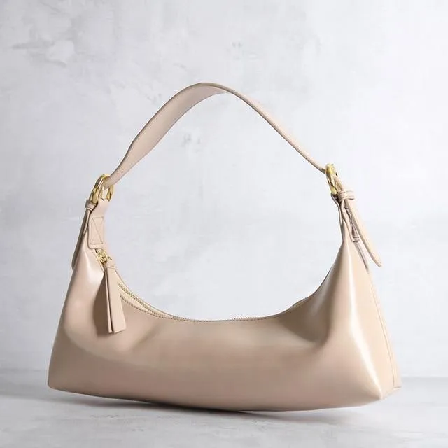 Retro Amber Crescent Leather Tote Shoulder Bag