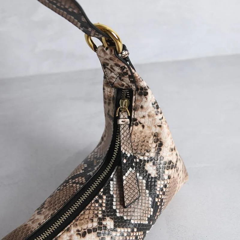 Retro Amber Crescent Leather Tote Shoulder Bag