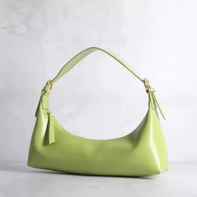 Retro Amber Crescent Leather Tote Shoulder Bag