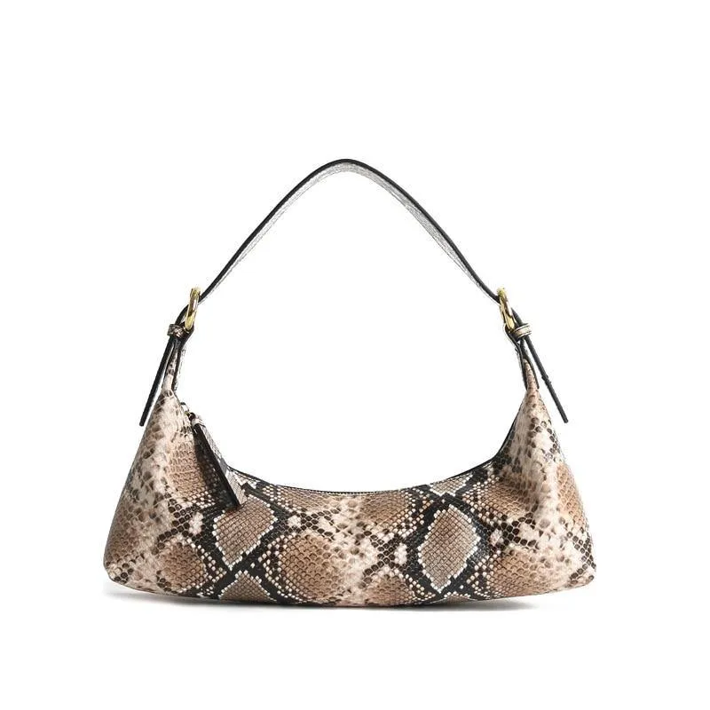 Retro Amber Crescent Leather Tote Shoulder Bag
