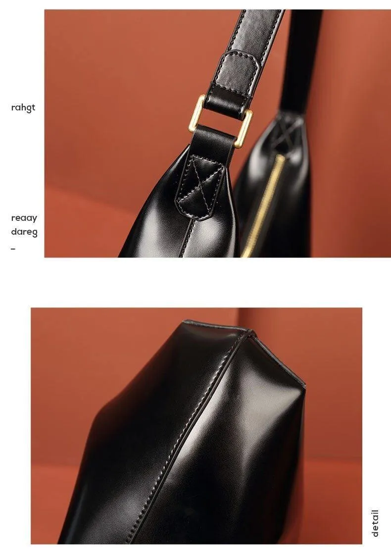 Retro Amber Crescent Leather Tote Shoulder Bag