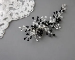 Silver and Black Crystal Wedding Hair Clip