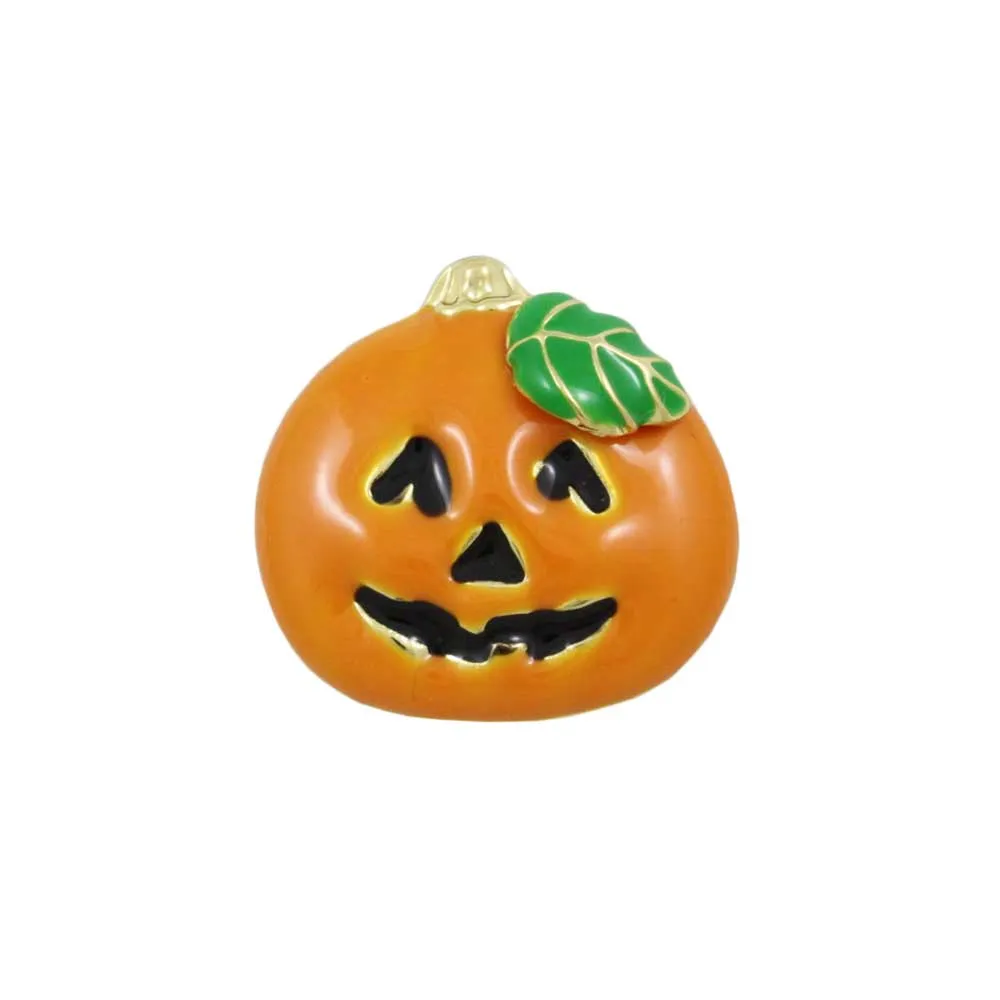 Small Orange Enamel Jack O Lantern Halloween Lapel Tac Pin - PF242ET