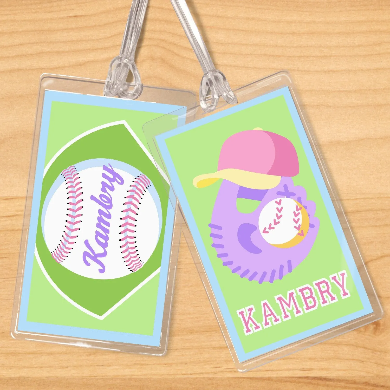Softball Girl Personalized 2 PC Kids Name Tag Set
