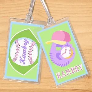 Softball Girl Personalized 2 PC Kids Name Tag Set