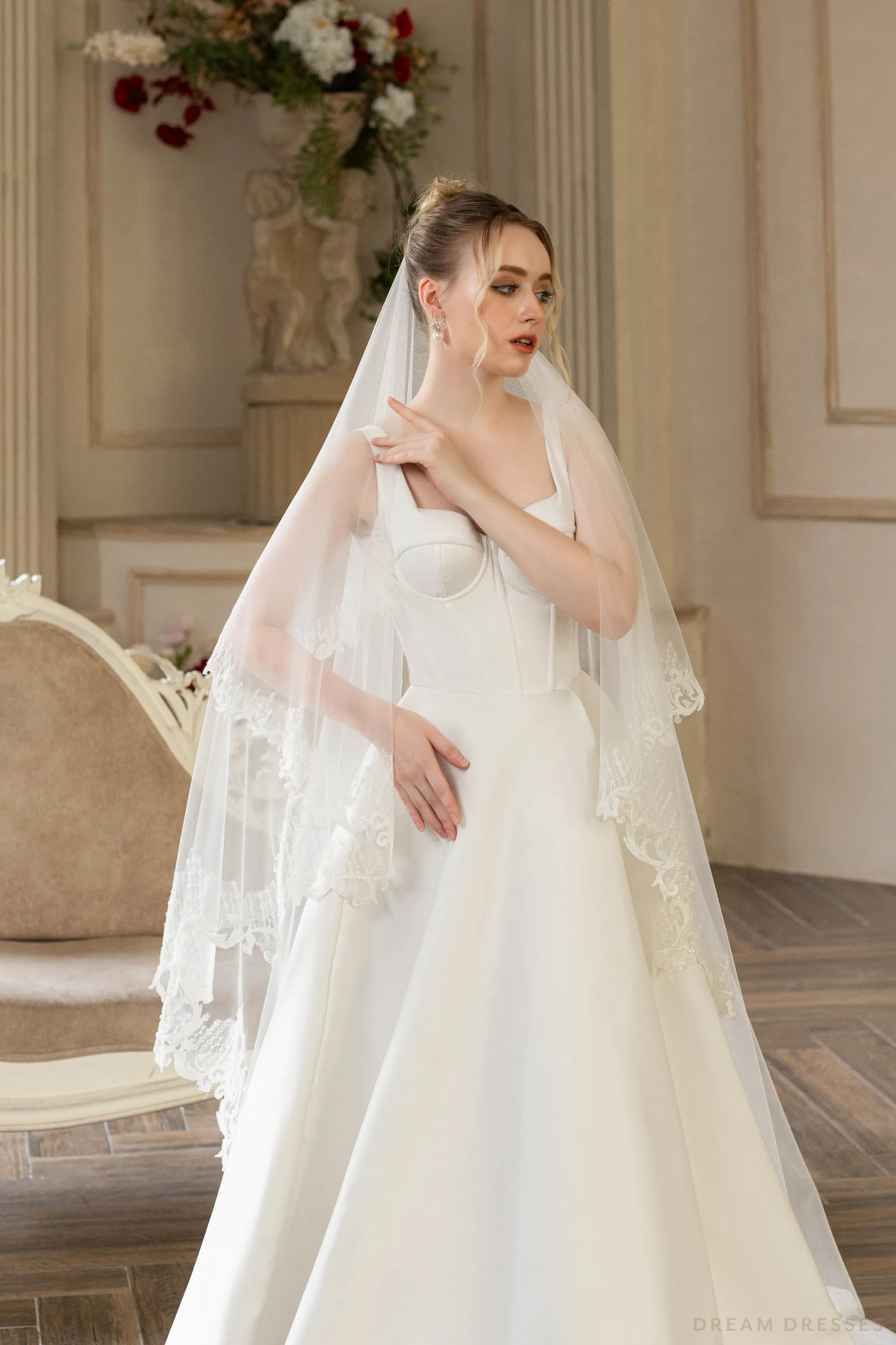 Two Layers Bridal Veil with Sequins Lace (#MALLORIE)
