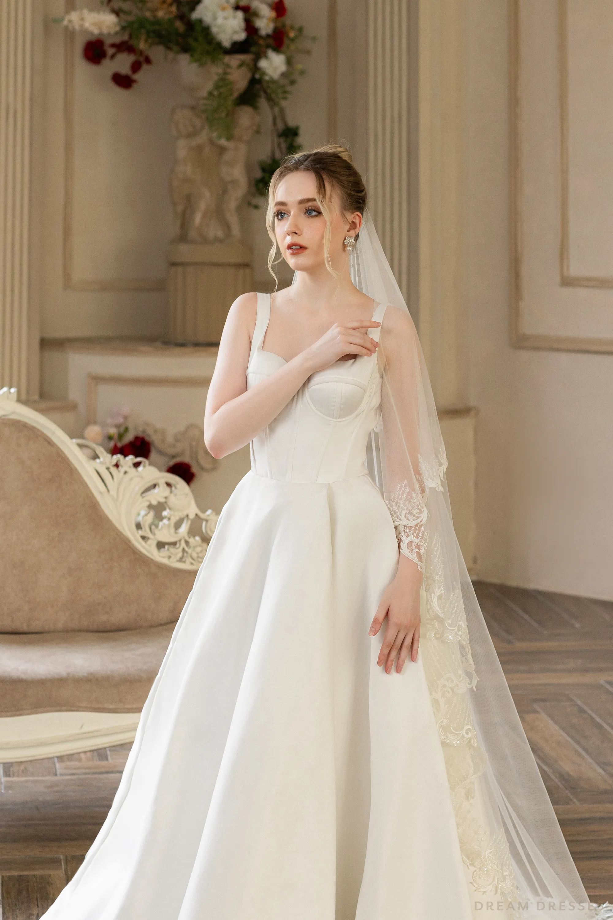 Two Layers Bridal Veil with Sequins Lace (#MALLORIE)