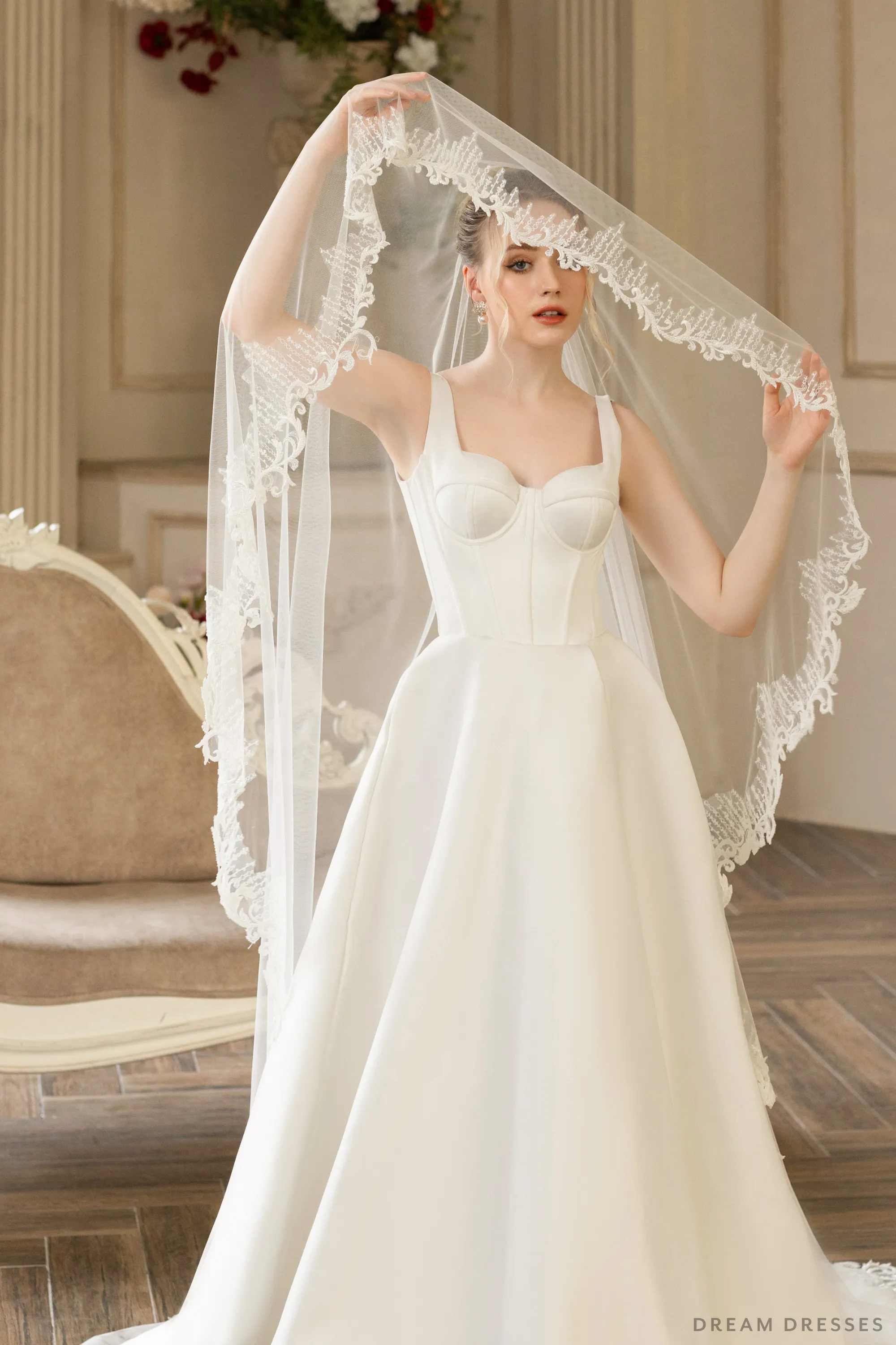 Two Layers Bridal Veil with Sequins Lace (#MALLORIE)