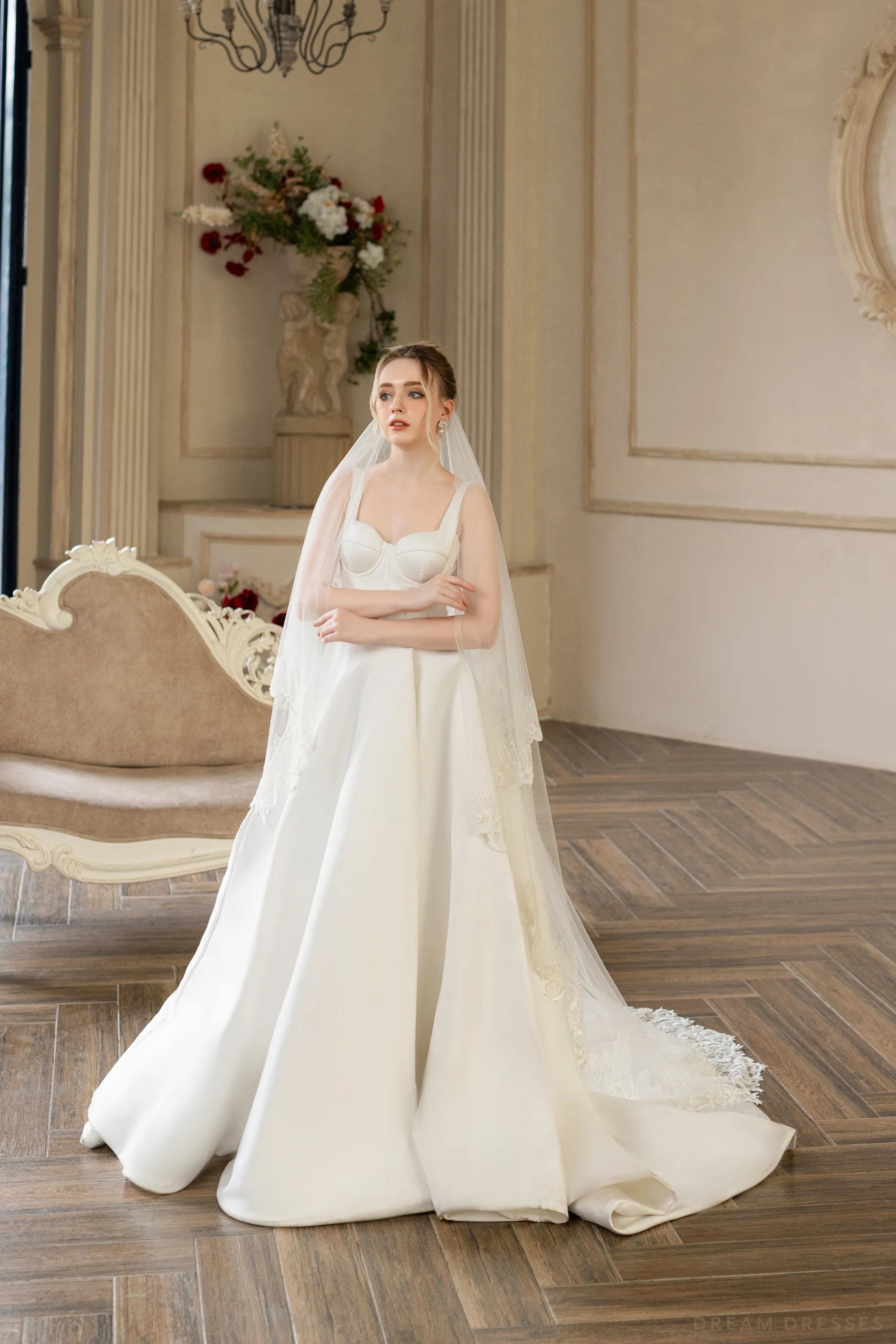 Two Layers Bridal Veil with Sequins Lace (#MALLORIE)