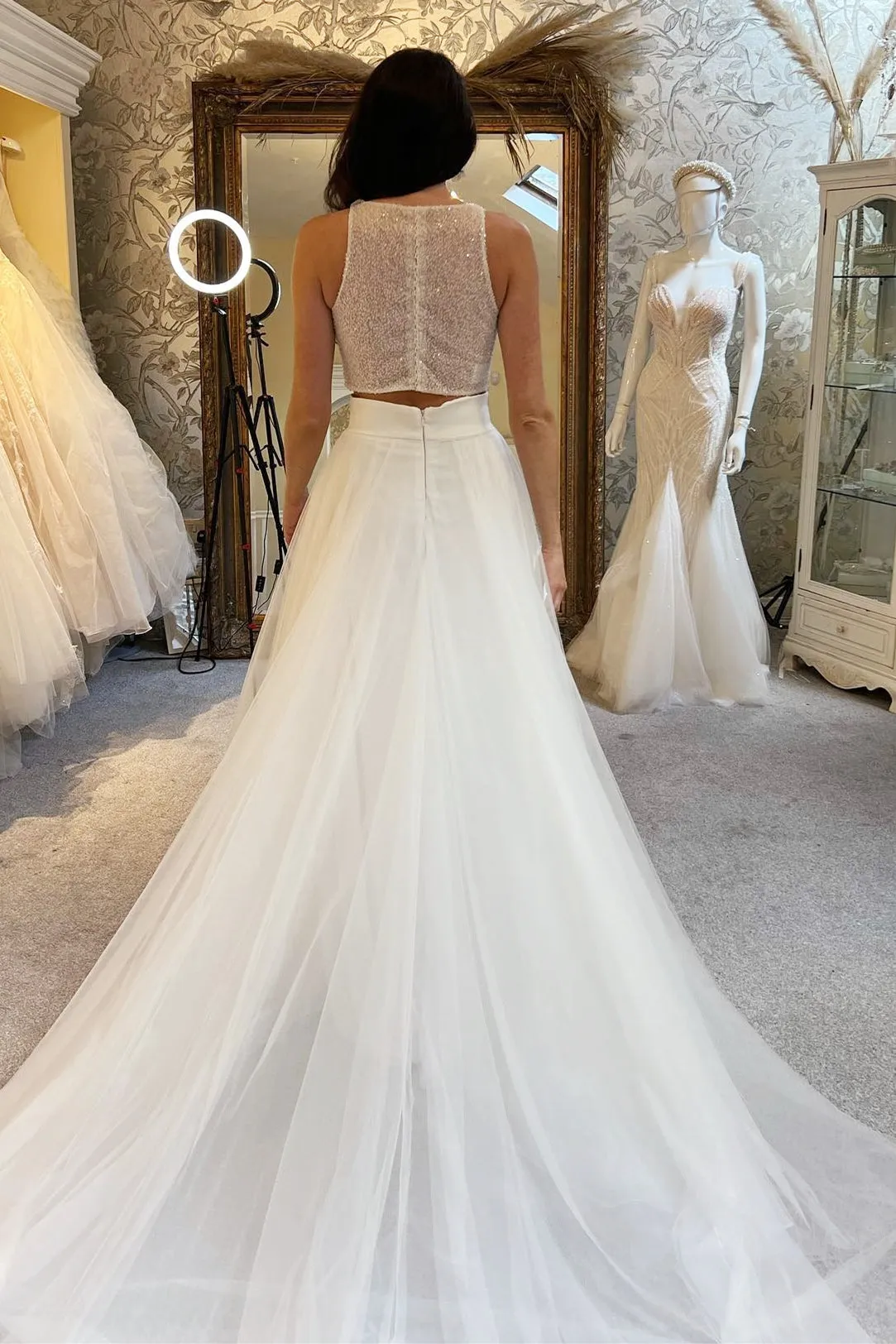 Two-Piece White Beaded A-Line Long Wedding Dress