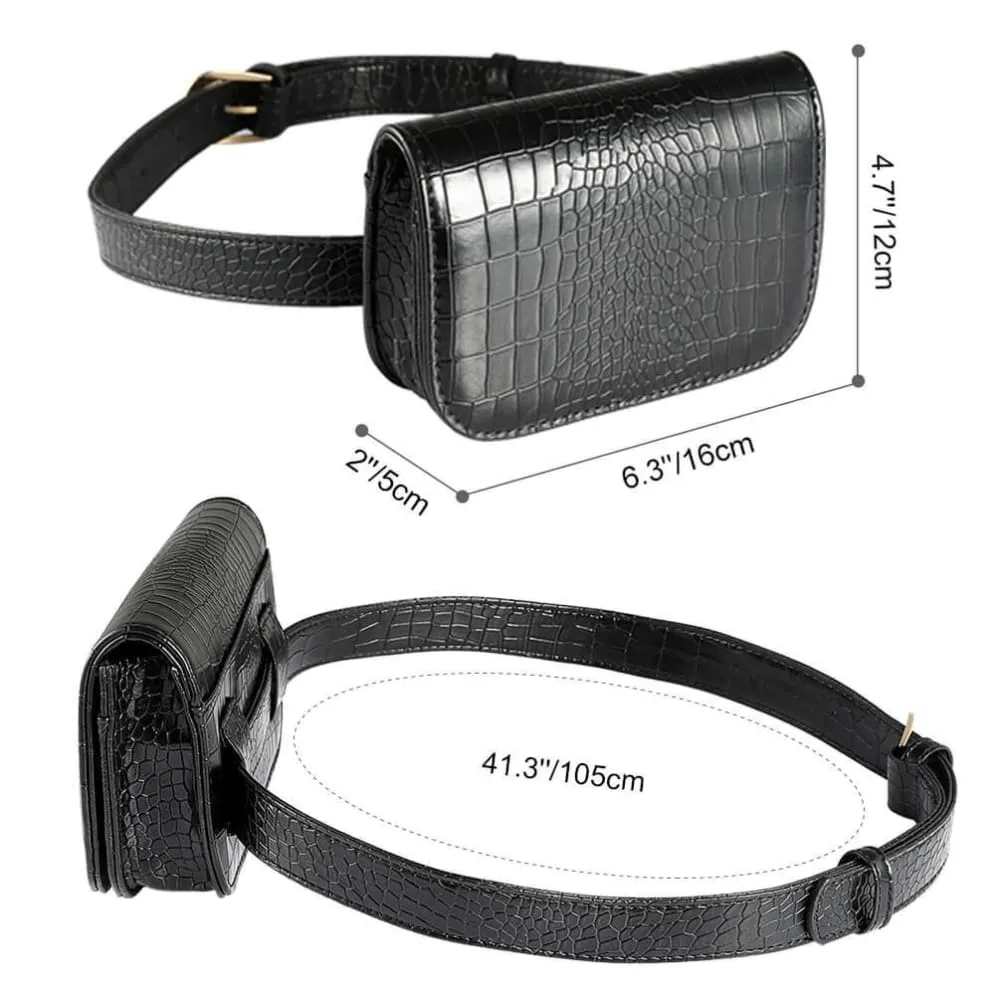 Vbiger PU Leather Waist Bag Chic Fanny Pack Fashionable Compact Waist Packs for Women, Crocodile Pattern, Black